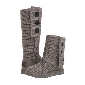 UGG Australia Classic Cardy Charcoal Grey Knit Tall Button Boots Women's Sz 8